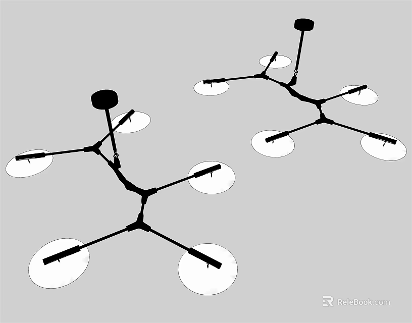Modern Minimalist Two Chandeliers Branching Structure With Circular Light Panels Home Decor 3d model 