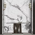 Modern Entryway Design With Marble Wall Wall Sconces And Console Table With White Sculpture