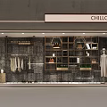 CHILLCHAN Shop Window Display with Hanging Clothes Bags Shoes Mannequin Green Plants and Gray Wall