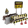 Road Traffic Signs With Danger Radioactive Warning Barriers And Cones Setup