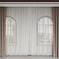 Curtains For Arched Windows White Sheer And Dark Brown Thick Interior Design 3d model