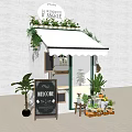 Charming Specialty Store With Green And White Striped Awning Menu Blackboard And Plants