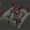 3D Building Blocks Castle Model With Red Spires White Walls And Internal Stairs