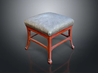 Classic Design Stool With Gray Padded Seat And Elegant Reddish Wooden Legs 3d model
