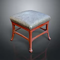 Classic Design Stool With Gray Padded Seat And Elegant Reddish Wooden Legs