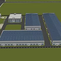 Modern Industrial Factory Complex With Large Workshop Buildings Surrounded By Greenery And Road Access