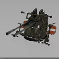 Multi Barrel Metal Weapon With Rotating Base Mechanical Structure And Green Red Components 3d model