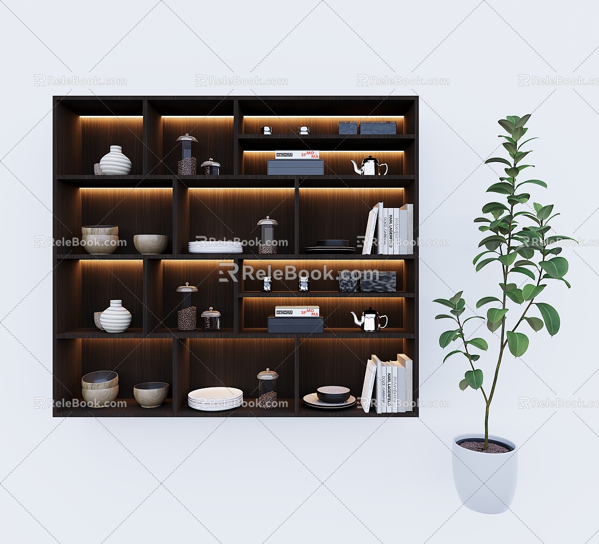 Bookcase Jewelry Green Plant Combination model