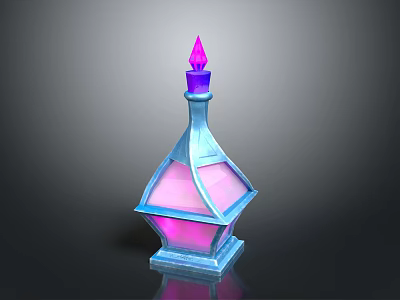 Diamond Shaped Magic Bottle With Blue Body Purple Spire And Pink Liquid 3d model