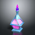 Diamond Shaped Magic Bottle With Blue Body Purple Spire And Pink Liquid