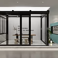 Modern Exhibition Hall Open Space Interior With White Reception Desk Green Plants And Teal Partition