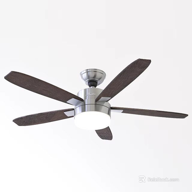 Modern Ceiling Fan With Wooden Blades Metal Base And Integrated Light Fixture 3d model 