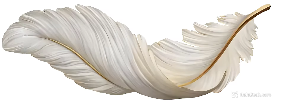 White Feather Decorative Ornament With Golden Lines And Soft Curved Shape 3d model 