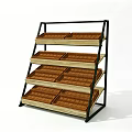 Commercial Four Tier Display Shelf With Wooden Trays Metal Frame For Product
