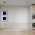 Modern Apartment Interior Design With White Cabinets Wooden Countertop Blue Chair And Beige Sofa