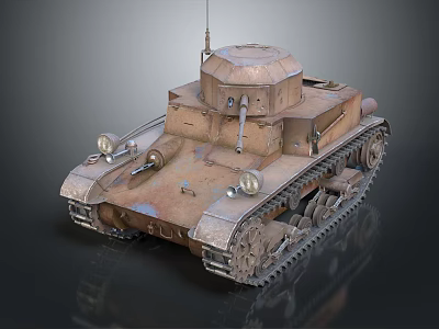 Old Fashioned Military Tank Featuring Tracks Turret Antenna Headlights And Worn Exterior 3d model