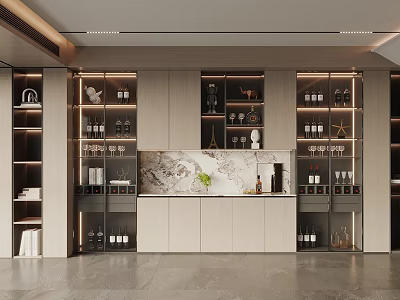 Modern Wine Cabinet With Glass Doors Multi Layer Shelves And Wine Bottle 3d model