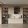 Modern Wine Cabinet With Glass Doors Multi Layer Shelves And Wine Bottle