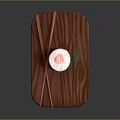 Wooden Side Table With Wood Grain Surface And Green Cylindrical Object Chopsticks