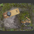Traditional Rural Architectural Scene with Wooden Frame Pottery Jar Lantern and Mossy Well