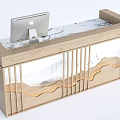 Modern Wooden Reception Desk With Marble Countertop Built-in iPad And Decorative Landscape Screen Design