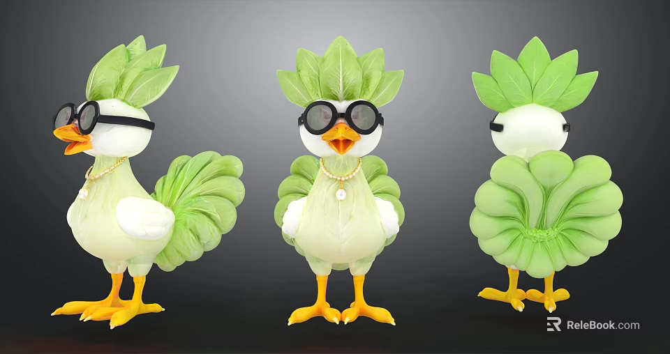 Flying Animal Like Duck With Green Leaf Body Black Sunglasses Golden Necklace And Yellow Feet 3d model 