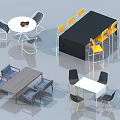 Modern Table and Chair Sets with White Round Table Black Desk Yellow Gray Chairs