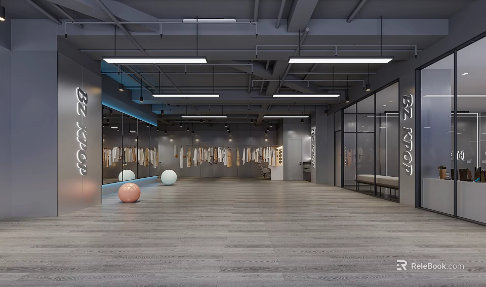 Modern Dance Studio Interior With Spacious Layout Large Mirrors Wooden Flooring And Ceiling Lights 3d model