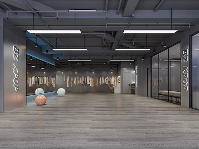 Modern Dance Studio Interior With Spacious Layout Large Mirrors Wooden Flooring And Ceiling Lights 3d model