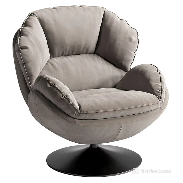 Comfortable Light Grey Velvet Swivel Single Sofa Chair With Plush Cushion For Home Leisure Space 3d model 