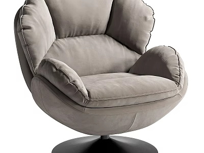 Comfortable Light Grey Velvet Swivel Single Sofa Chair With Plush Cushion For Home Leisure Space 3d model