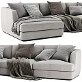 Multi person Gray Fabric Sectional Sofa With Patterned Pillows And Blankets 3d model