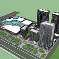 Modern Commercial Street With High Rise Buildings Shopping Mall Plaza And Parking Lot