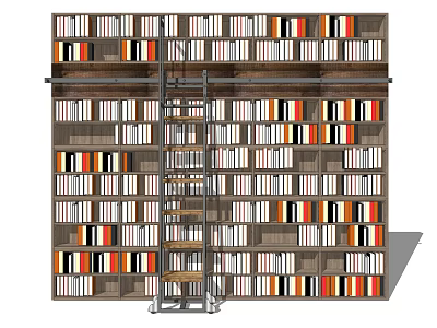 Modern Bookcase Interior Design With Multilayer Shelves Metal Ladder And Colorful Books 3d model