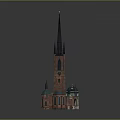 Traditional Red Brick Church Building With Black Topped Tall Spire Blue Roof And Dome
