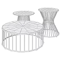 Round Dining Table With Geometric Pattern Marble Top Golden Metal Frame and Wooden Small Tables