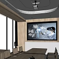 Hospital Outpatient Clinic Medical Meeting Room With Long Wooden Table Chairs Large Screen And Windows