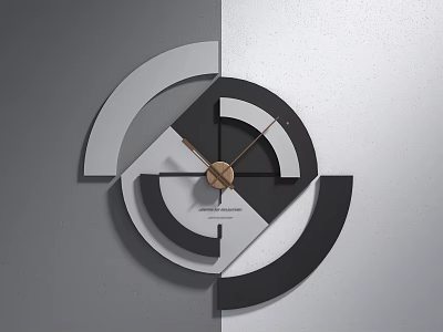 Modern Geometric Wall Clock With Black White Gray Abstract Design And Wooden Hands 3d model
