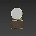 Modern Bathroom Vanity Set With Round Backlit Mirror Stone Basin Wooden Cabinet And Black Faucet