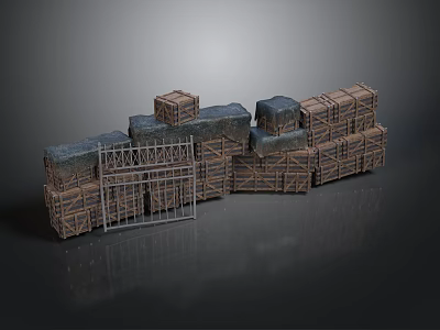 Scene Construction Components With Wooden Boards Metal Frames And Various Sized Blocks 3d model