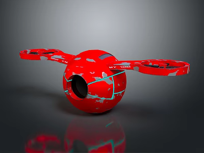 Red Spherical Aerial Drone With Four Rotating Propellers And Sleek Design 3d model