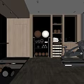 Modern Entertainment Room With Spin Bike Dumbbells Yoga Balls Shelves And Wooden Flooring
