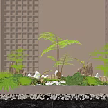 Indoor Garden Decor With Green Ferns White Pebbles And Stone Accents
