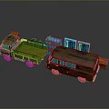 Vintage Toy Truck And Bus With Red Cargo Bed Brown Body And Blue Windows