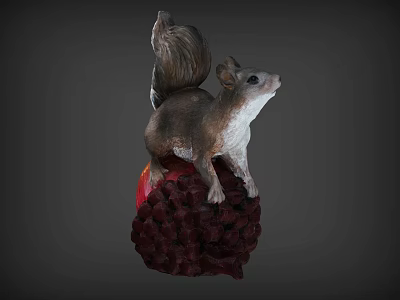 Realistic Reptile Statue Figure Perched On Red Textured Decorative Base 3d model