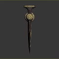 Ancient Decorative Hammer Weapon With Intricate Golden Patterns And Long Handle