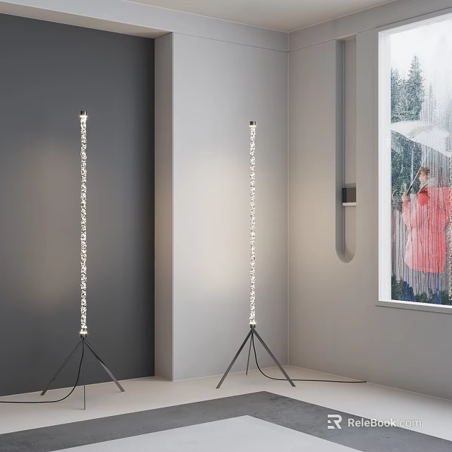 Modern Crystal Beaded Floor Lamp With Black Tripod Base For Living Room 3d model 