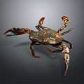 Colorful Clawed Crab Aquatic Animal Sculpture With Detailed Shell And Metallic Finish