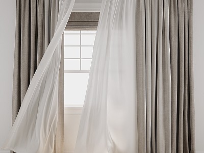 Curtain Tulle Wind Blown Window 3d model