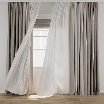 Curtain Curtain Tulle Wind Blown Window 3d model